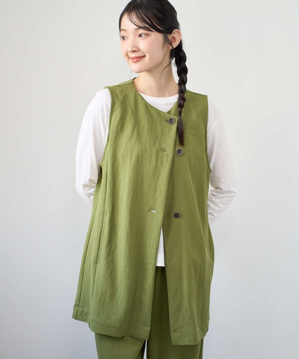 NGTGF39290 GIANNI LO GIUDICE(ジャンニ ロ ジュディチェ) [洗える・日本製]ナチュラルスムースジレ グリーン