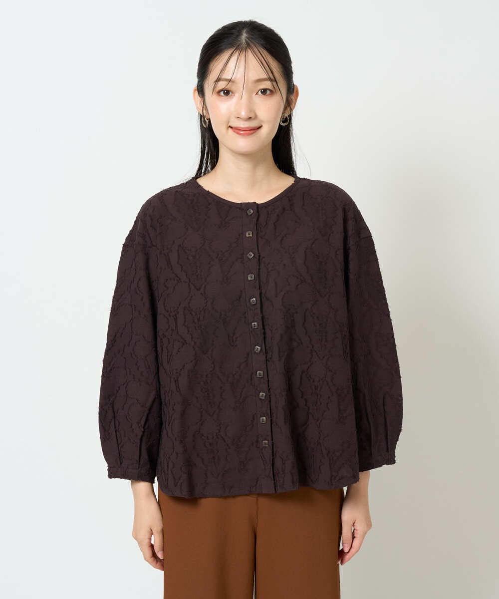 NGTJD13290 GIANNI LO GIUDICE(ジャンニ ロ ジュディチェ) [日本製]コットンカットジャガードブラウス ブラウン