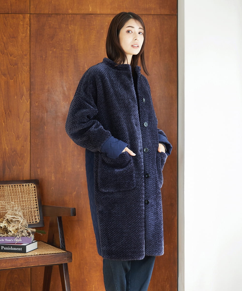 NGUAE21490 GIANNI LO GIUDICE(ジャンニ ロ ジュディチェ) ボアタフタキルトコート ネイビー