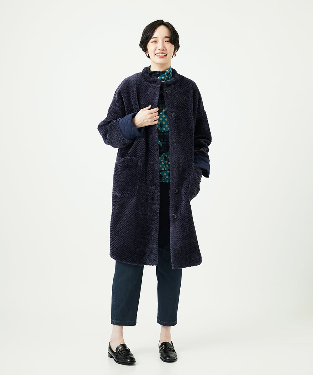 NGUAE21490 GIANNI LO GIUDICE(ジャンニ ロ ジュディチェ) ボアタフタキルトコート ネイビー