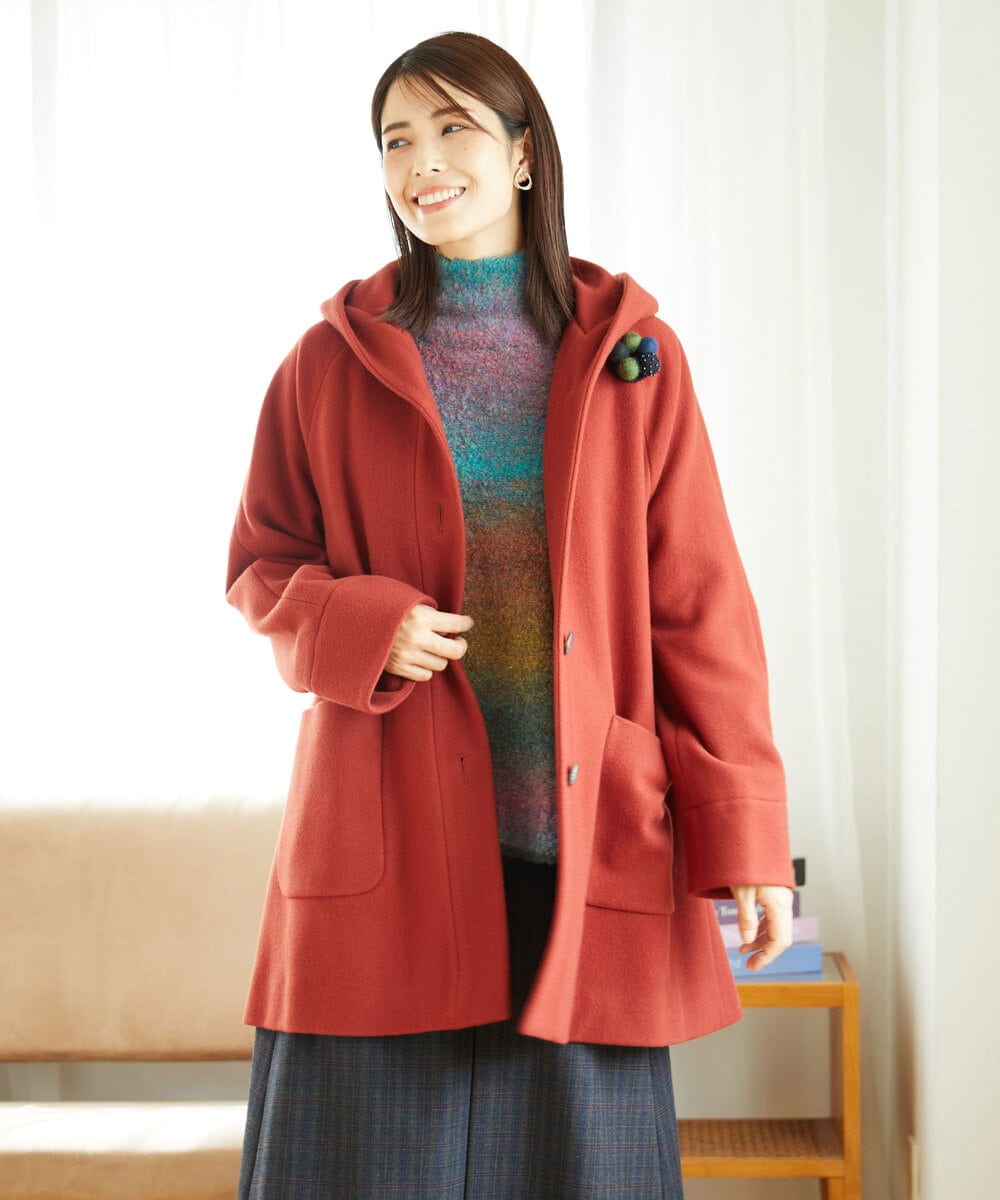 NGVAE32590 GIANNI LO GIUDICE(ジャンニ ロ ジュディチェ) ウールモッサフーディーコート レッド