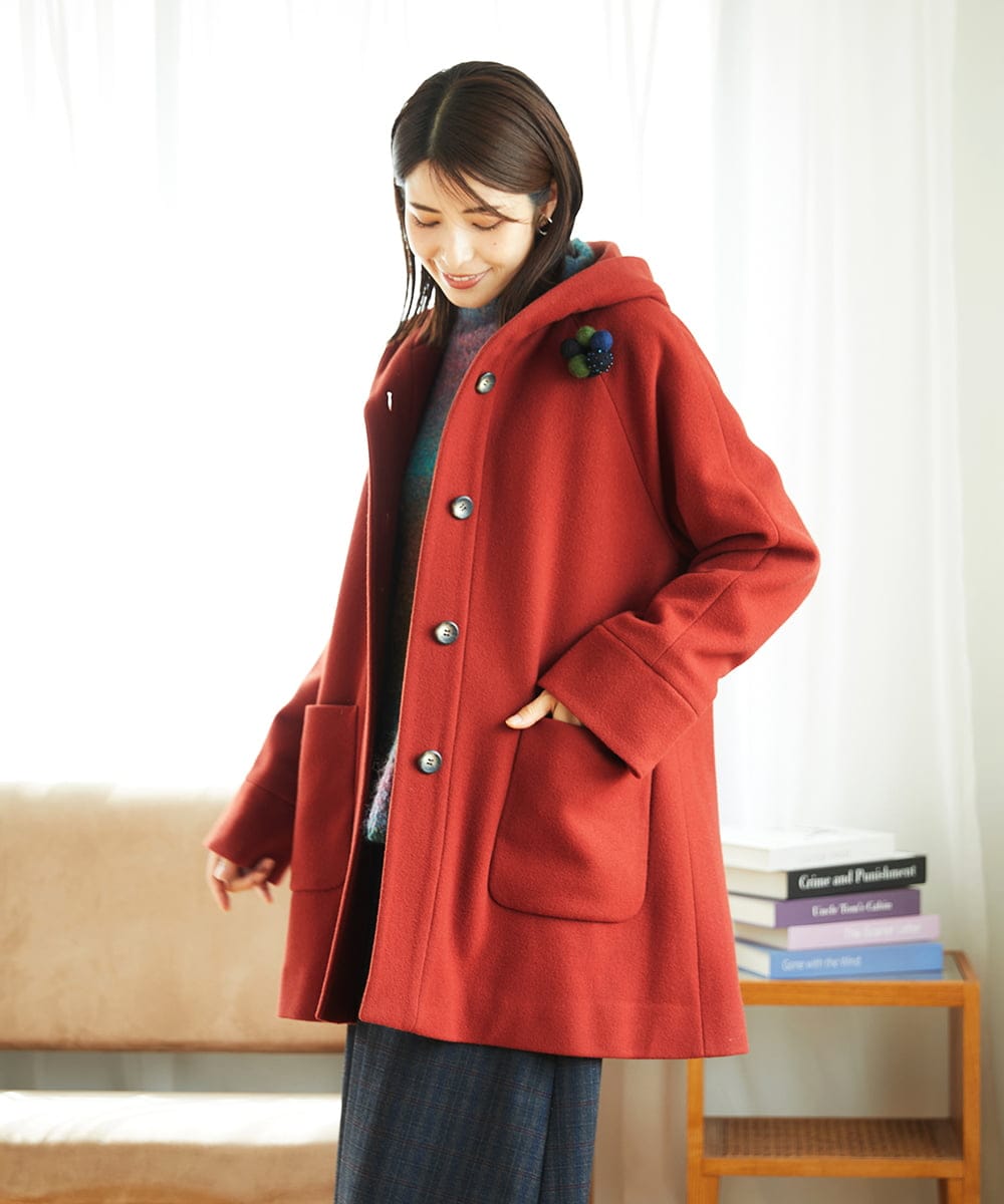 NGVAE32590 GIANNI LO GIUDICE(ジャンニ ロ ジュディチェ) ウールモッサフーディーコート レッド