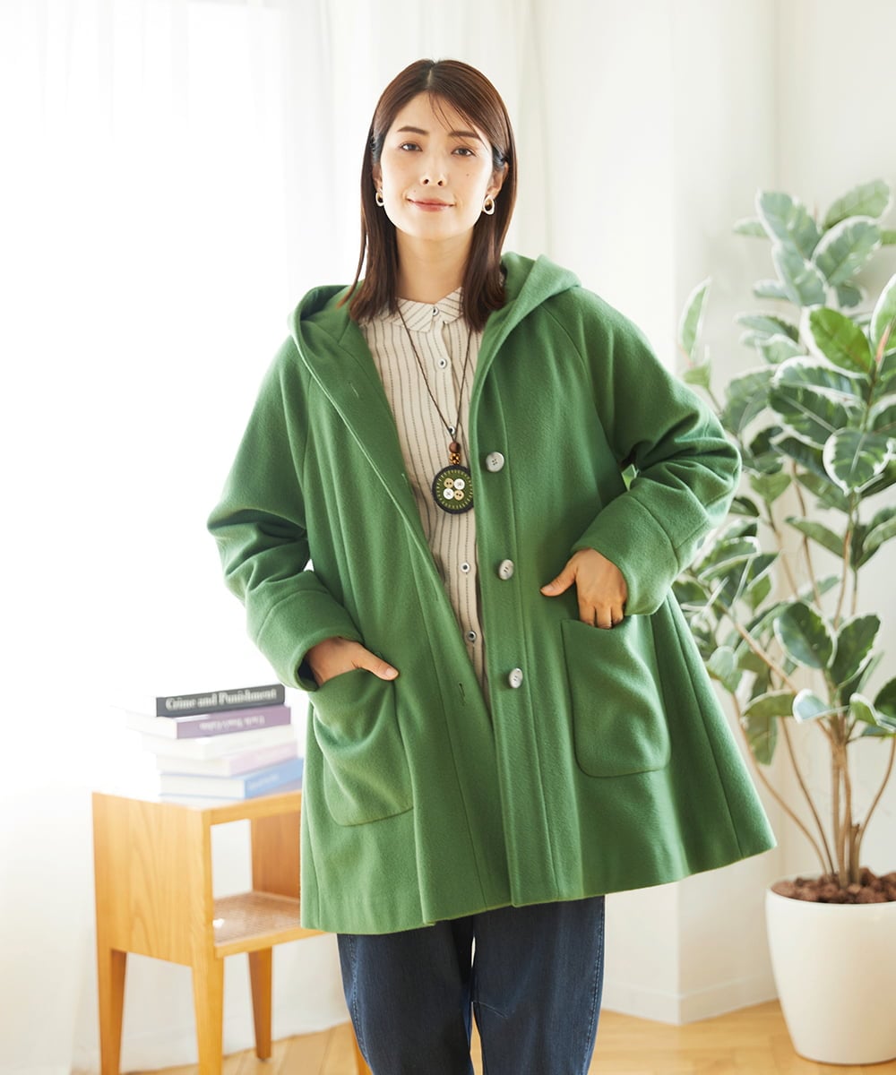 NGVAE32590 GIANNI LO GIUDICE(ジャンニ ロ ジュディチェ) ウールモッサフーディーコート グリーン