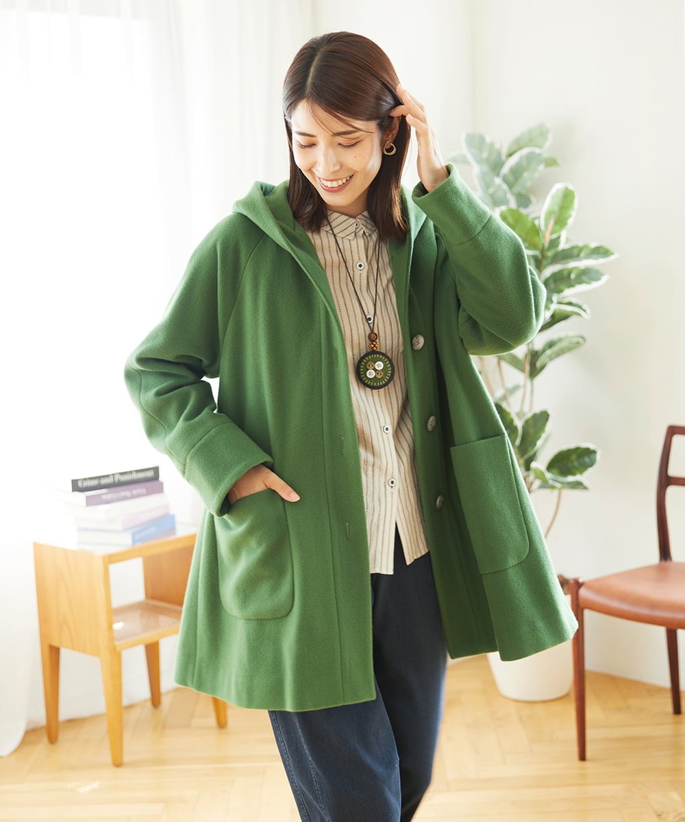 NGVAE32590 GIANNI LO GIUDICE(ジャンニ ロ ジュディチェ) ウールモッサフーディーコート グリーン