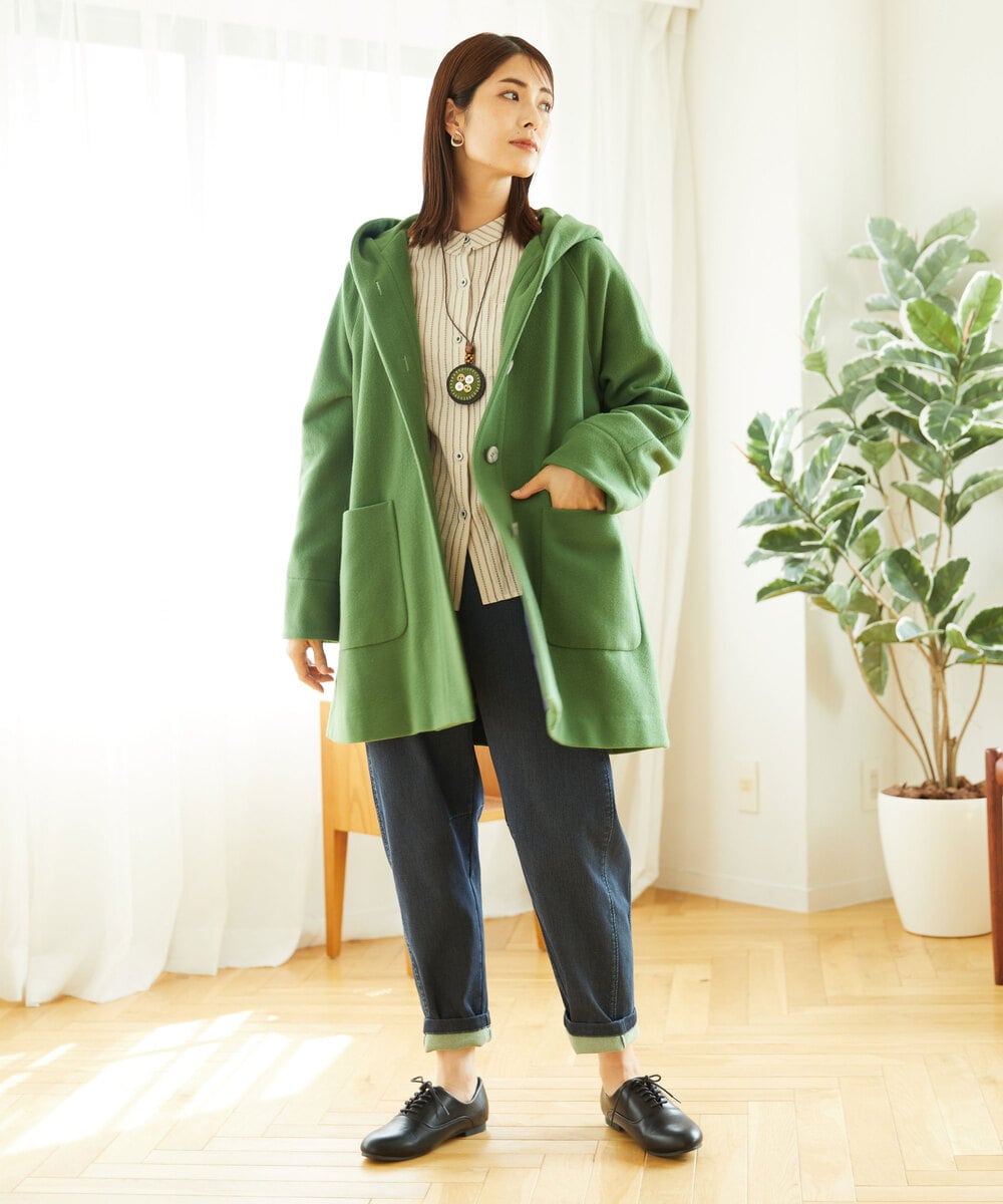 NGVAE32590 GIANNI LO GIUDICE(ジャンニ ロ ジュディチェ) ウールモッサフーディーコート グリーン