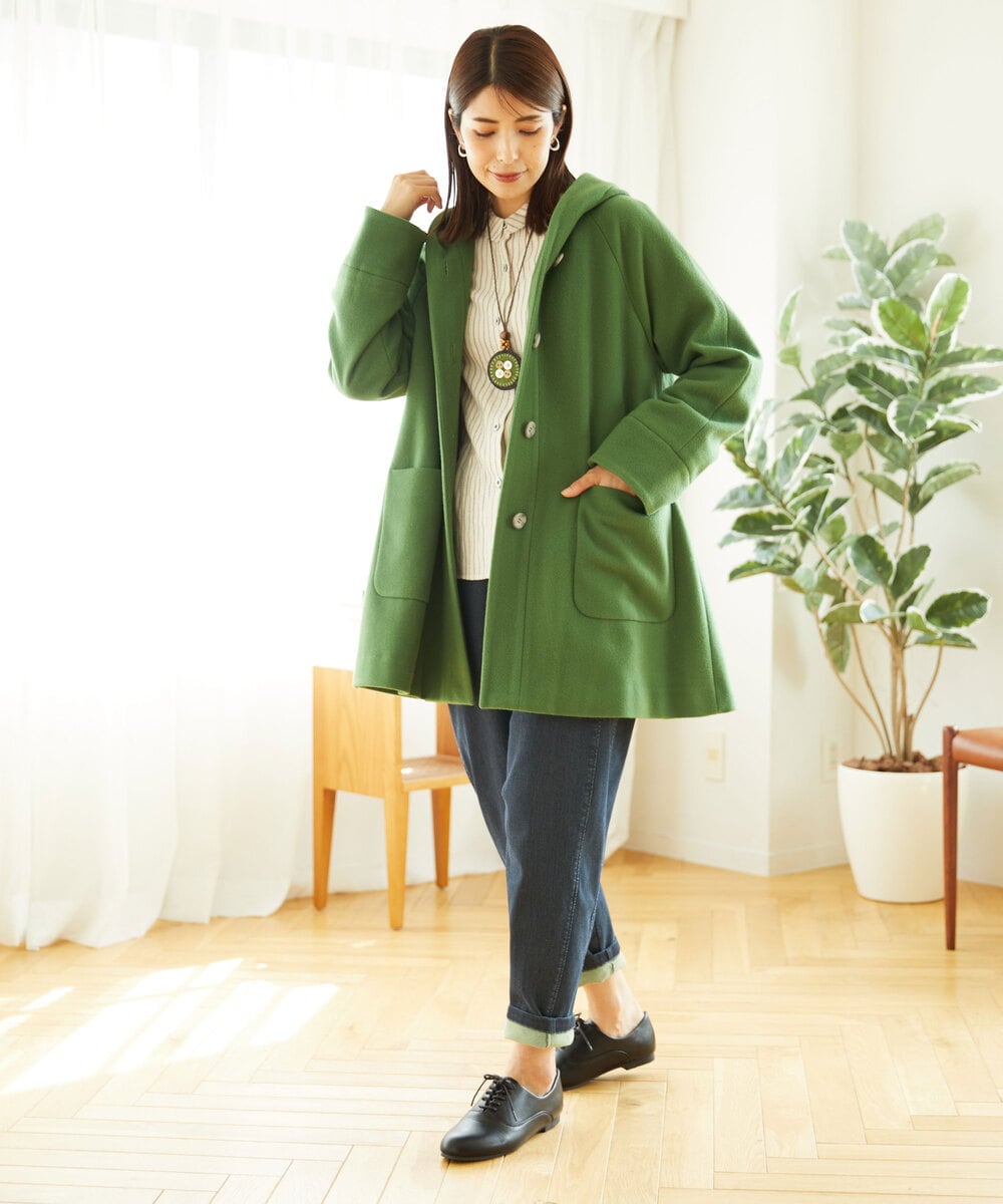 NGVAE32590 GIANNI LO GIUDICE(ジャンニ ロ ジュディチェ) ウールモッサフーディーコート グリーン