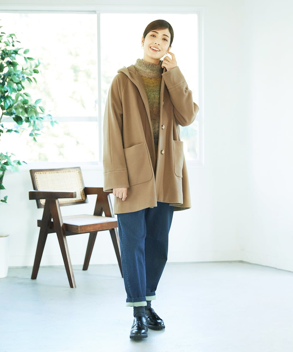 NGVAE32590 GIANNI LO GIUDICE(ジャンニ ロ ジュディチェ) ウールモッサフーディーコート ベージュ