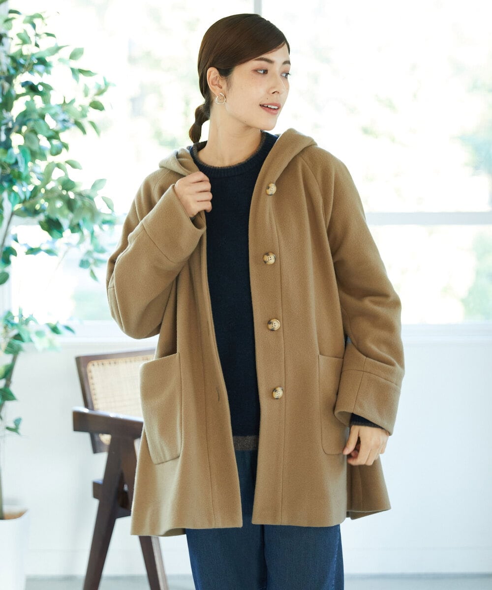 NGVAE32590 GIANNI LO GIUDICE(ジャンニ ロ ジュディチェ) ウールモッサフーディーコート ベージュ