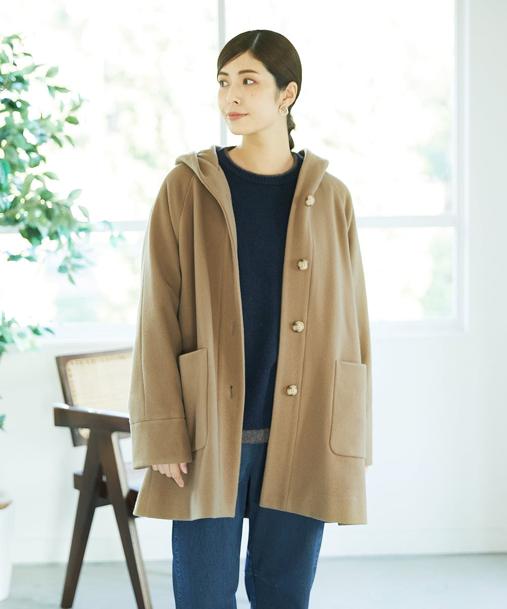 NGVAE32590 GIANNI LO GIUDICE(ジャンニ ロ ジュディチェ) ウールモッサフーディーコート ベージュ