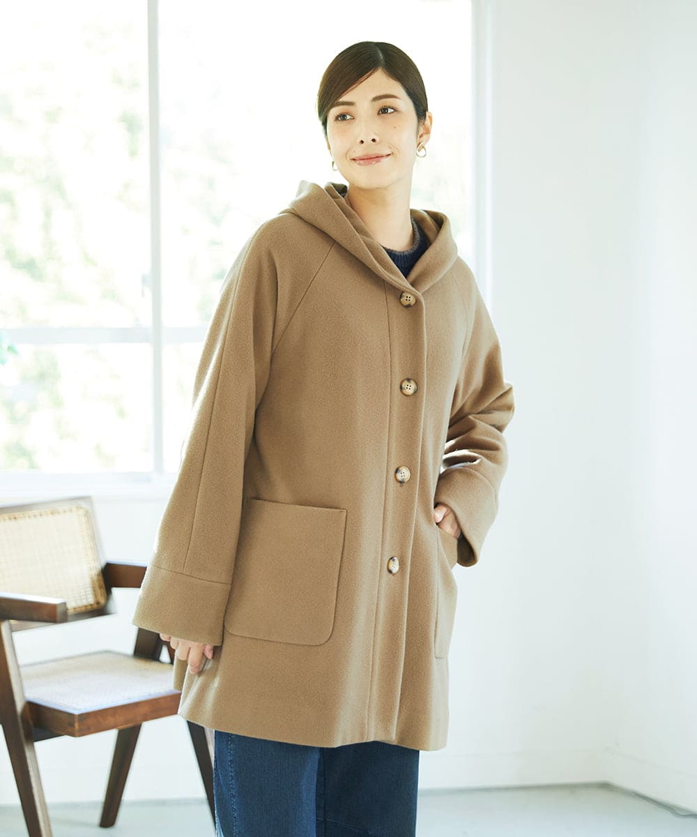 NGVAE32590 GIANNI LO GIUDICE(ジャンニ ロ ジュディチェ) ウールモッサフーディーコート ベージュ