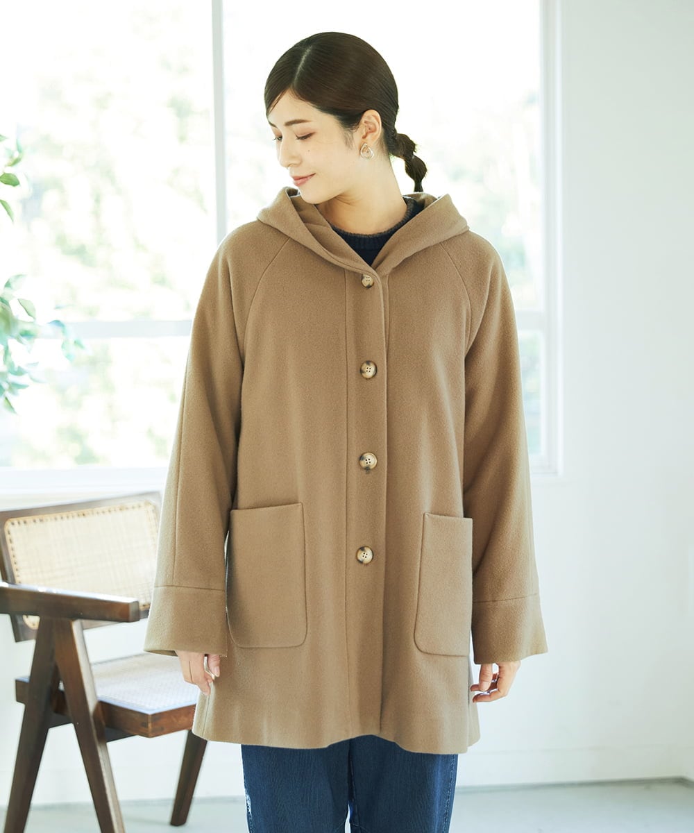 NGVAE32590 GIANNI LO GIUDICE(ジャンニ ロ ジュディチェ) ウールモッサフーディーコート ベージュ