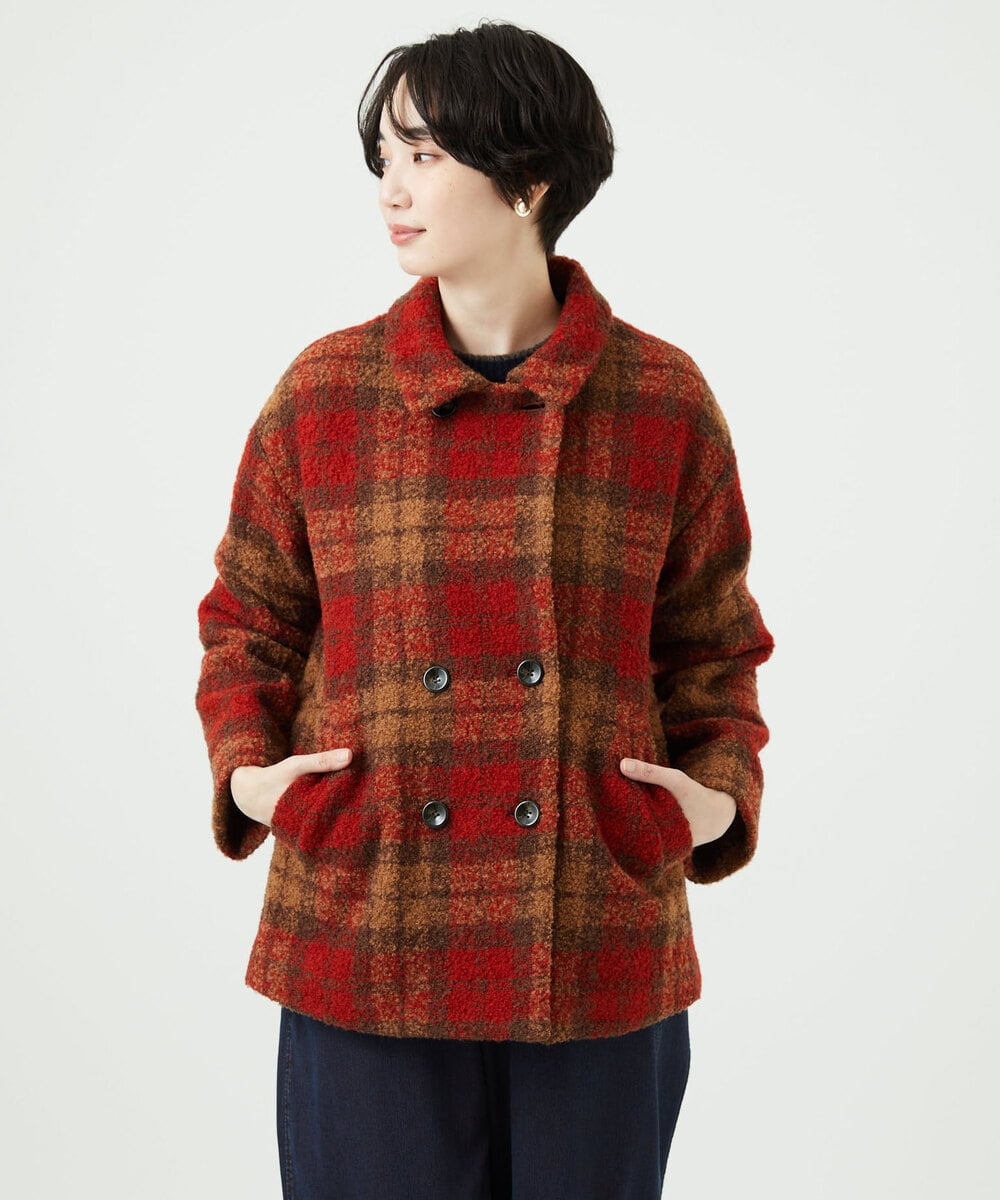 NGVAE33690 GIANNI LO GIUDICE(ジャンニ ロ ジュディチェ) [日本製]ループチェックウールコート オレンジ