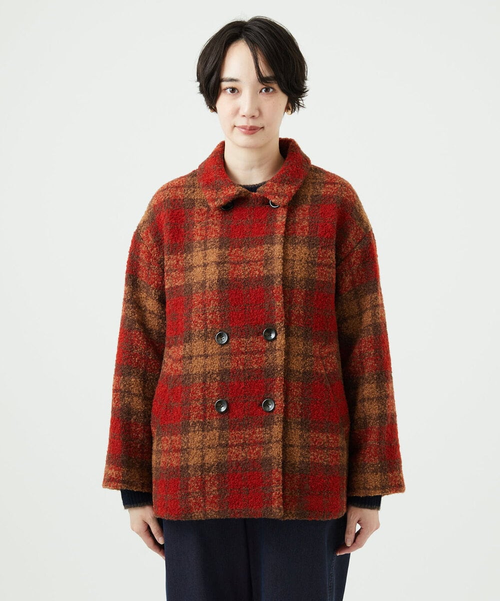 NGVAE33690 GIANNI LO GIUDICE(ジャンニ ロ ジュディチェ) [日本製]ループチェックウールコート オレンジ