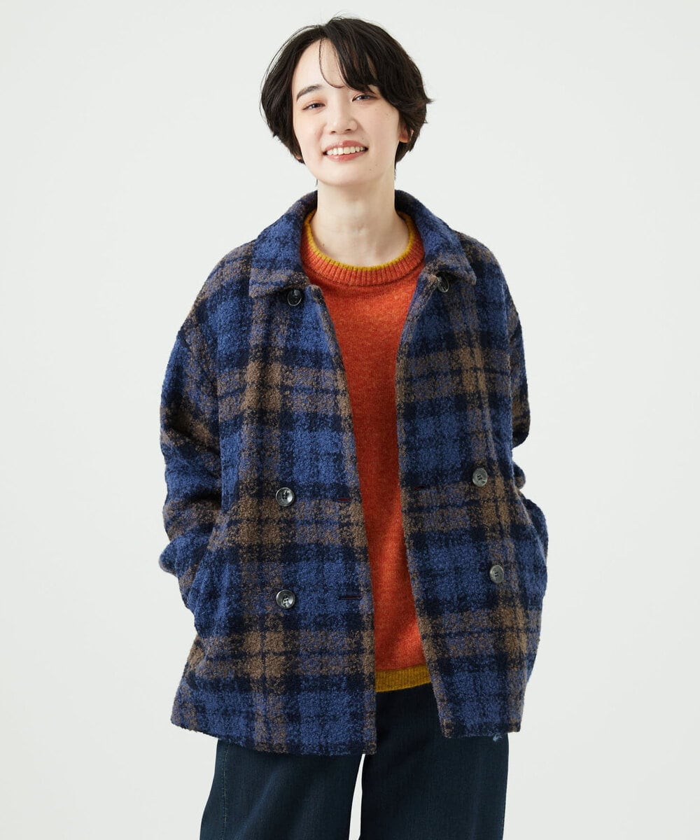 NGVAE33690 GIANNI LO GIUDICE(ジャンニ ロ ジュディチェ) [日本製]ループチェックウールコート ネイビー