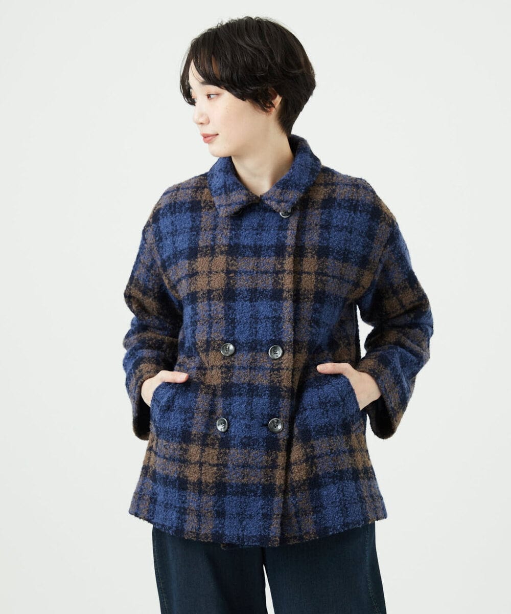 NGVAE33690 GIANNI LO GIUDICE(ジャンニ ロ ジュディチェ) [日本製]ループチェックウールコート ネイビー