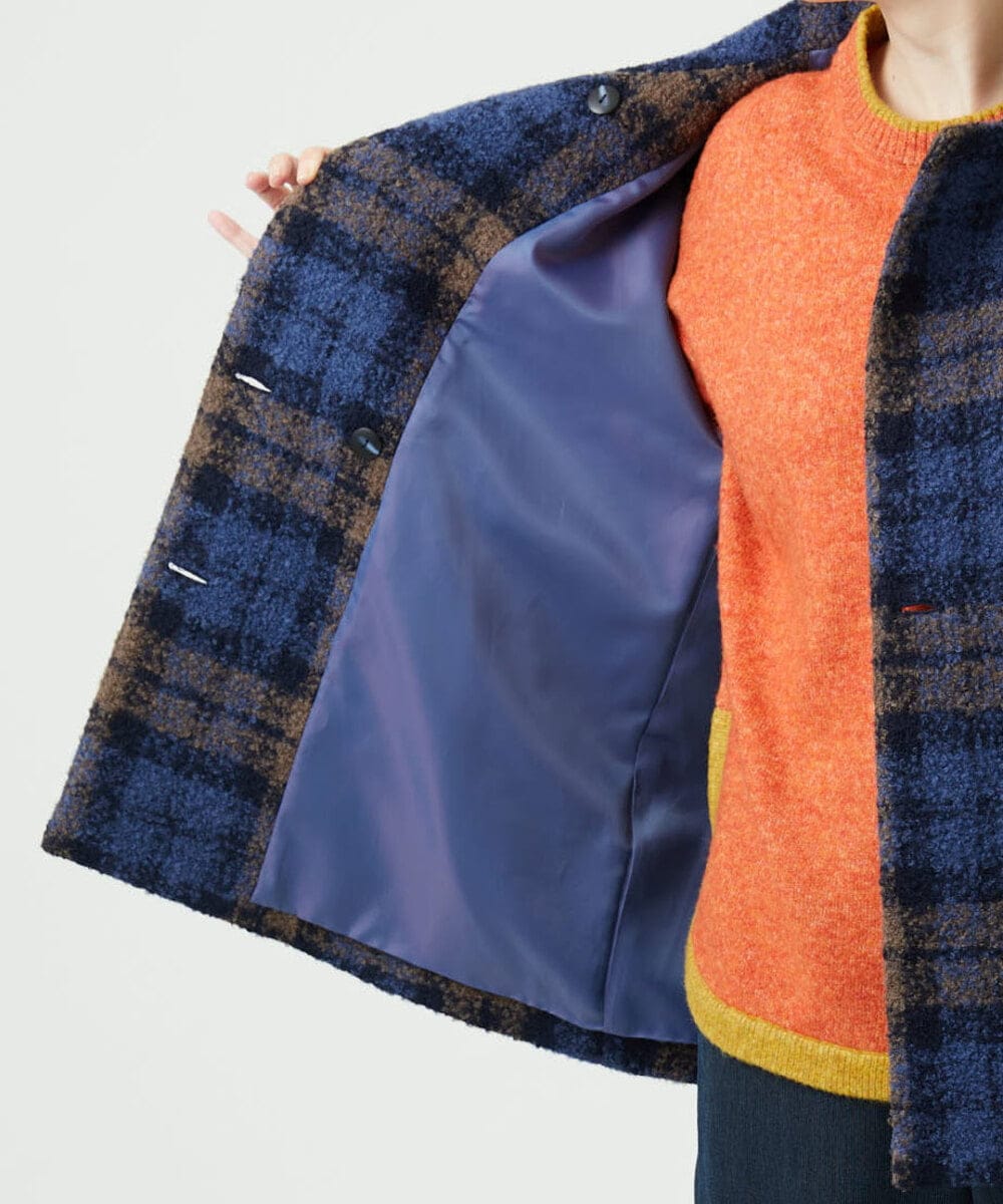 NGVAE33690 GIANNI LO GIUDICE(ジャンニ ロ ジュディチェ) [日本製]ループチェックウールコート ネイビー