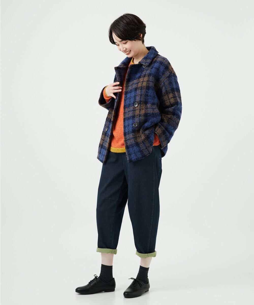 NGVAE33690 GIANNI LO GIUDICE(ジャンニ ロ ジュディチェ) [日本製]ループチェックウールコート ネイビー