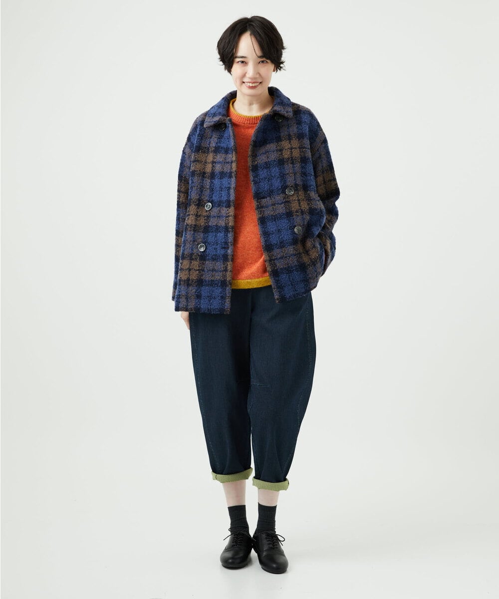 NGVAE33690 GIANNI LO GIUDICE(ジャンニ ロ ジュディチェ) [日本製]ループチェックウールコート ネイビー