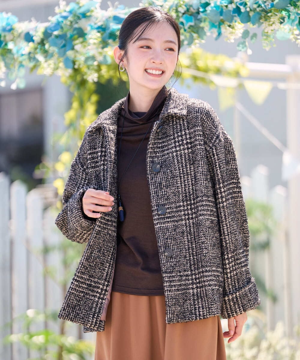 NGVAH36690 GIANNI LO GIUDICE(ジャンニ ロ ジュディチェ) [日本製]グレンチェックツイードコート ブラック
