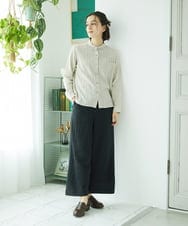 NHBAE23230 GIANNI LO GIUDICE(小さいサイズ)(メゾン ドゥ サンク) シャーリング起毛ブラウス ベージュ（ストライプ）