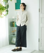 NHBAE23230 GIANNI LO GIUDICE(小さいサイズ)(メゾン ドゥ サンク) シャーリング起毛ブラウス ベージュ（ストライプ）