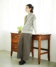 NHBAE23230 GIANNI LO GIUDICE(小さいサイズ)(メゾン ドゥ サンク) シャーリング起毛ブラウス ベージュ（ストライプ）