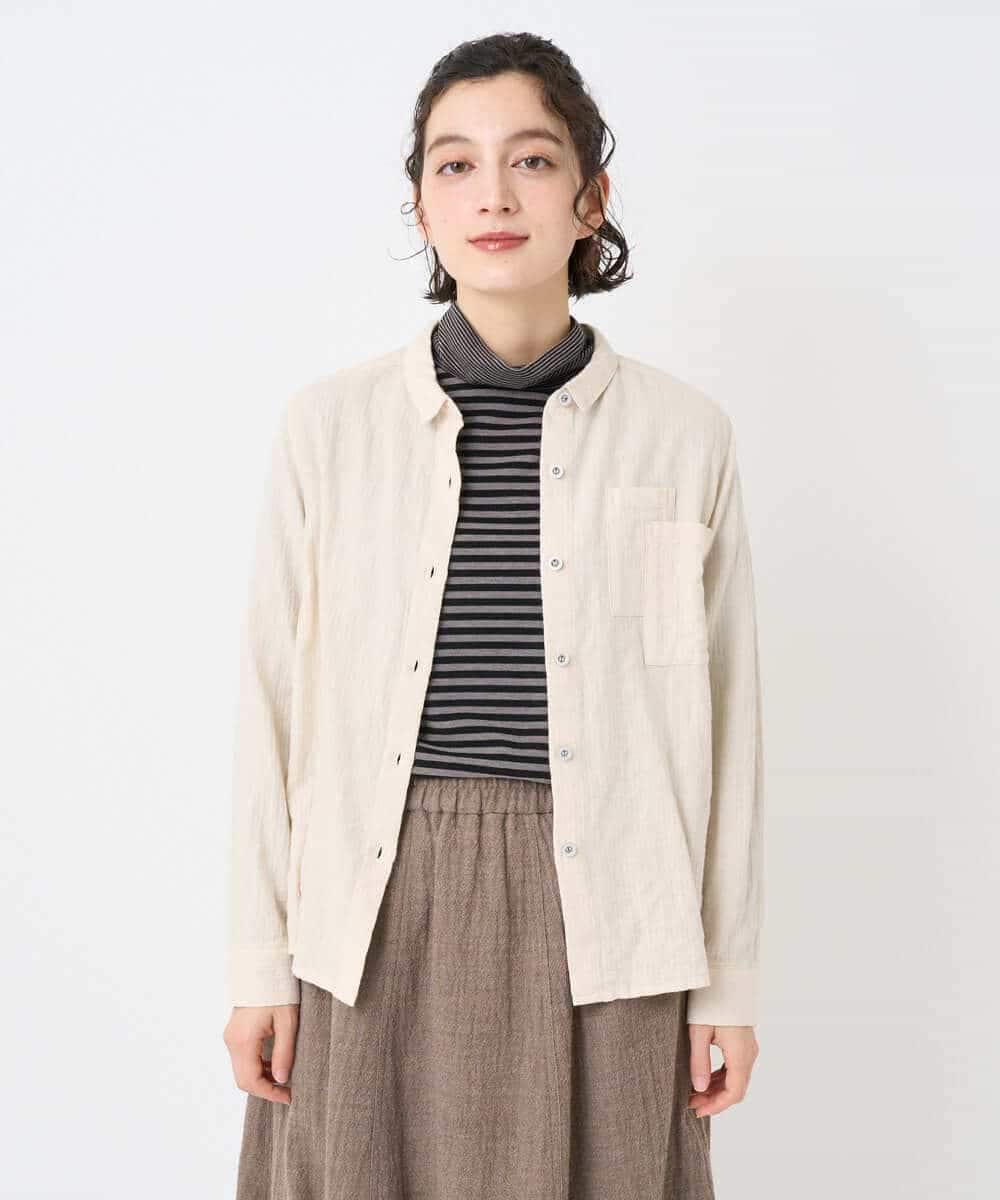 NHBAE23230 GIANNI LO GIUDICE(小さいサイズ)(メゾン ドゥ サンク) シャーリング起毛ブラウス アイボリー(無地)