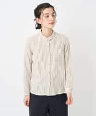 NHBAE23230 GIANNI LO GIUDICE(小さいサイズ)(メゾン ドゥ サンク) シャーリング起毛ブラウス ベージュ(ストライプ)