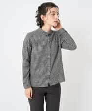 NHBAE23230 GIANNI LO GIUDICE(小さいサイズ)(メゾン ドゥ サンク) シャーリング起毛ブラウス ベージュ(ストライプ)