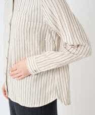 NHBAE23230 GIANNI LO GIUDICE(小さいサイズ)(メゾン ドゥ サンク) シャーリング起毛ブラウス ベージュ(ストライプ)