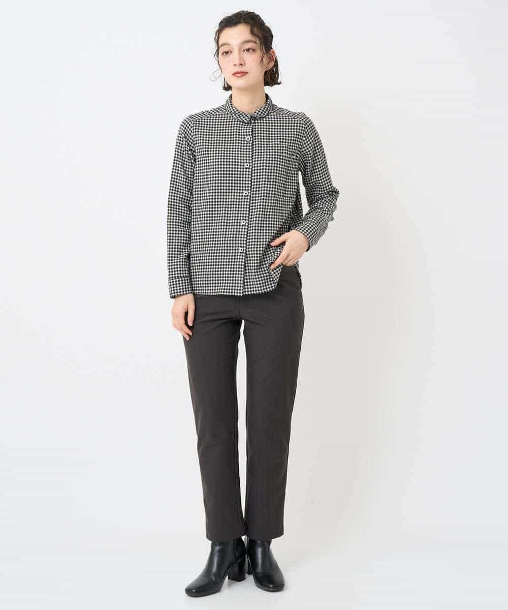 NHBAE23230 GIANNI LO GIUDICE(小さいサイズ)(メゾン ドゥ サンク) シャーリング起毛ブラウス ベージュ(ストライプ)