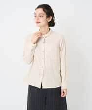 NHBAE23230 GIANNI LO GIUDICE(小さいサイズ)(メゾン ドゥ サンク) シャーリング起毛ブラウス ベージュ（ストライプ）