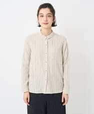 NHBAE23230 GIANNI LO GIUDICE(小さいサイズ)(メゾン ドゥ サンク) シャーリング起毛ブラウス ベージュ（ストライプ）