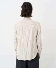 NHBAE23230 GIANNI LO GIUDICE(小さいサイズ)(メゾン ドゥ サンク) シャーリング起毛ブラウス ベージュ（ストライプ）
