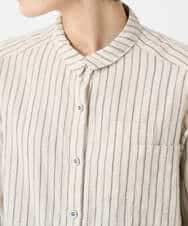 NHBAE23230 GIANNI LO GIUDICE(小さいサイズ)(メゾン ドゥ サンク) シャーリング起毛ブラウス ベージュ（ストライプ）