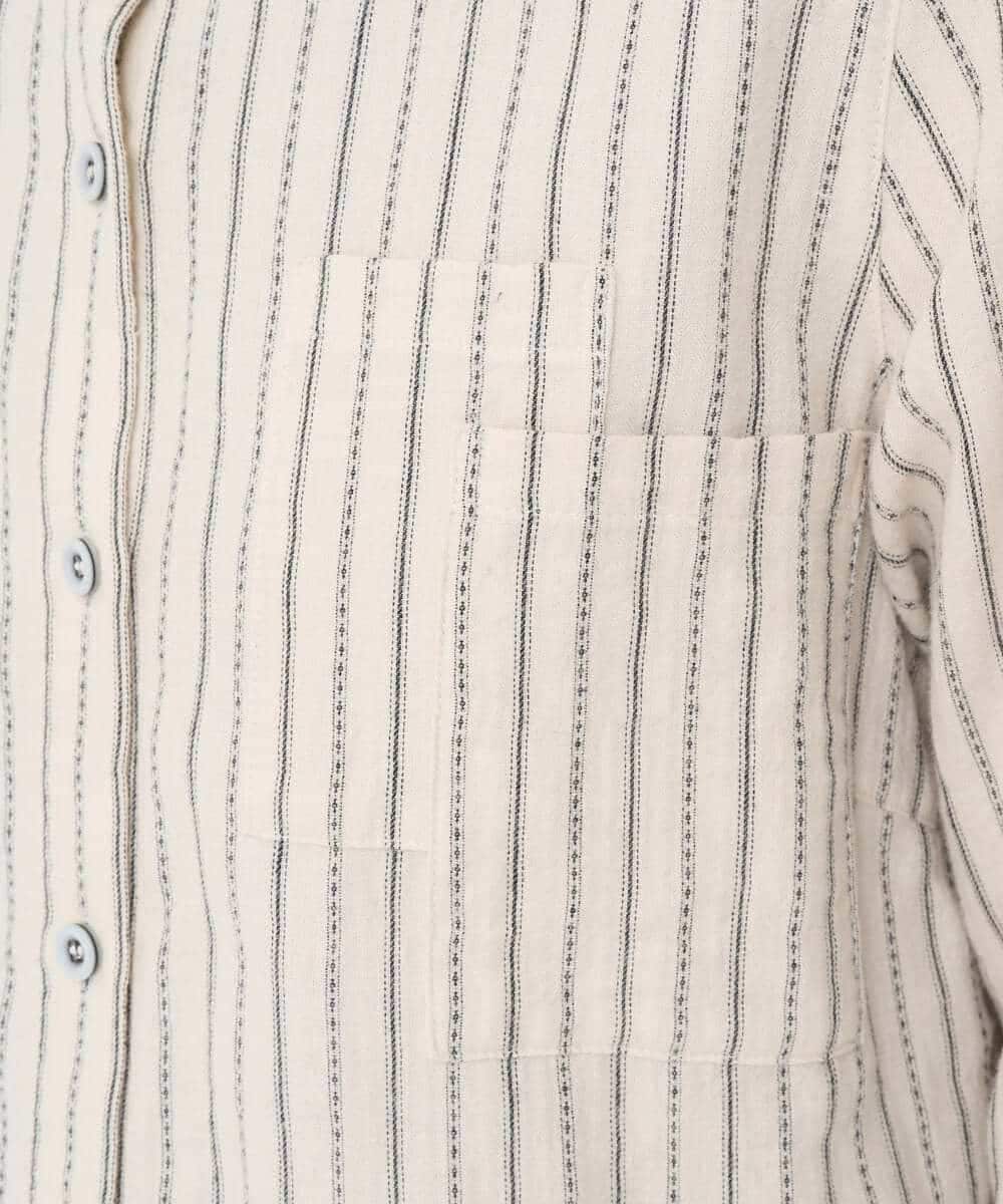 NHBAE23230 GIANNI LO GIUDICE(小さいサイズ)(メゾン ドゥ サンク) シャーリング起毛ブラウス ベージュ（ストライプ）