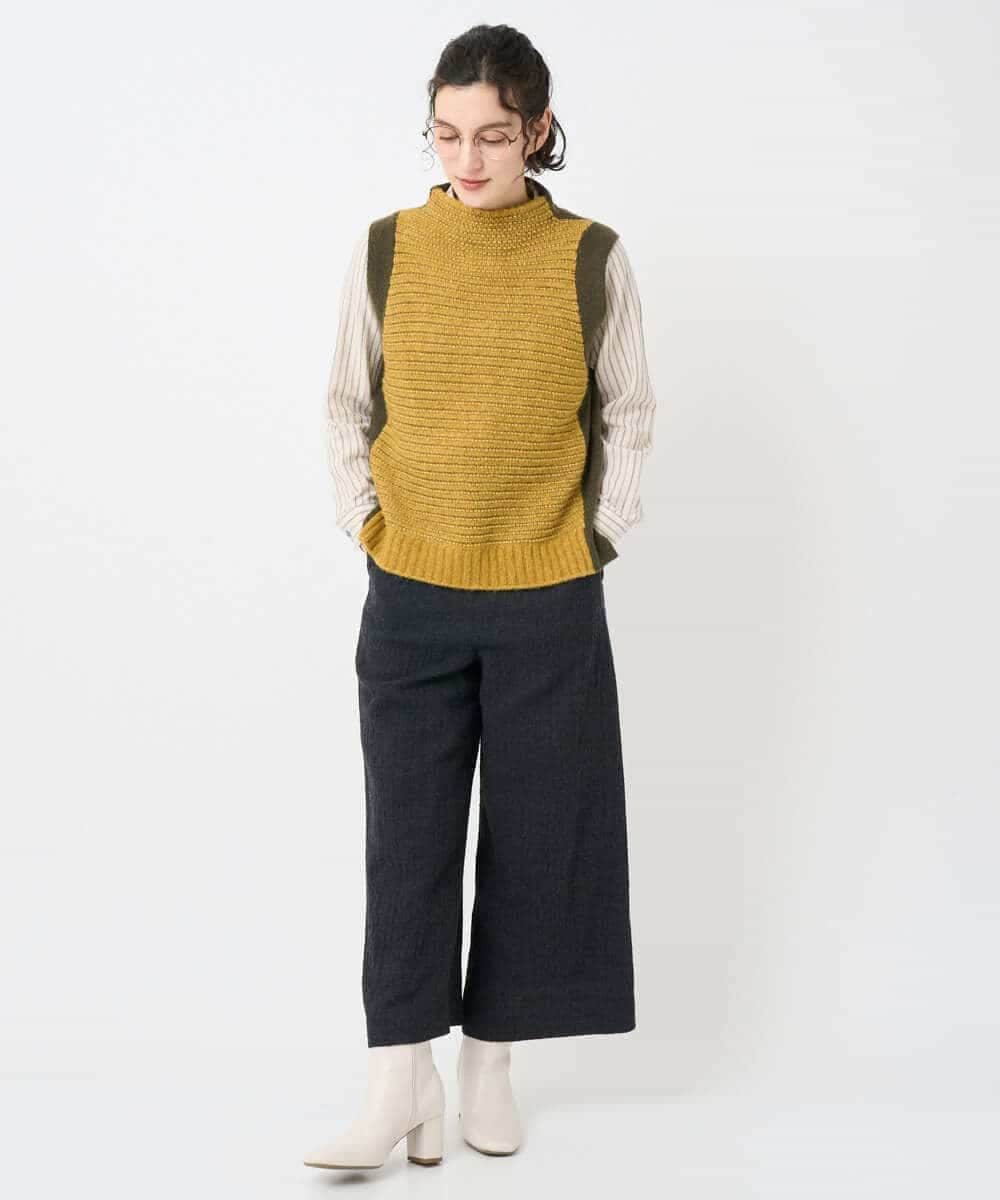 NHBAE23230 GIANNI LO GIUDICE(小さいサイズ)(メゾン ドゥ サンク) シャーリング起毛ブラウス ベージュ（ストライプ）