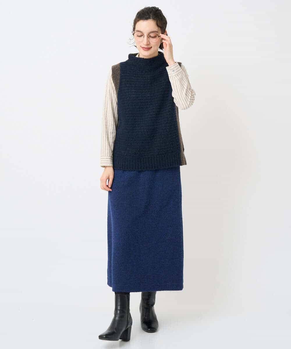 NHBAE23230 GIANNI LO GIUDICE(小さいサイズ)(メゾン ドゥ サンク) シャーリング起毛ブラウス ベージュ（ストライプ）