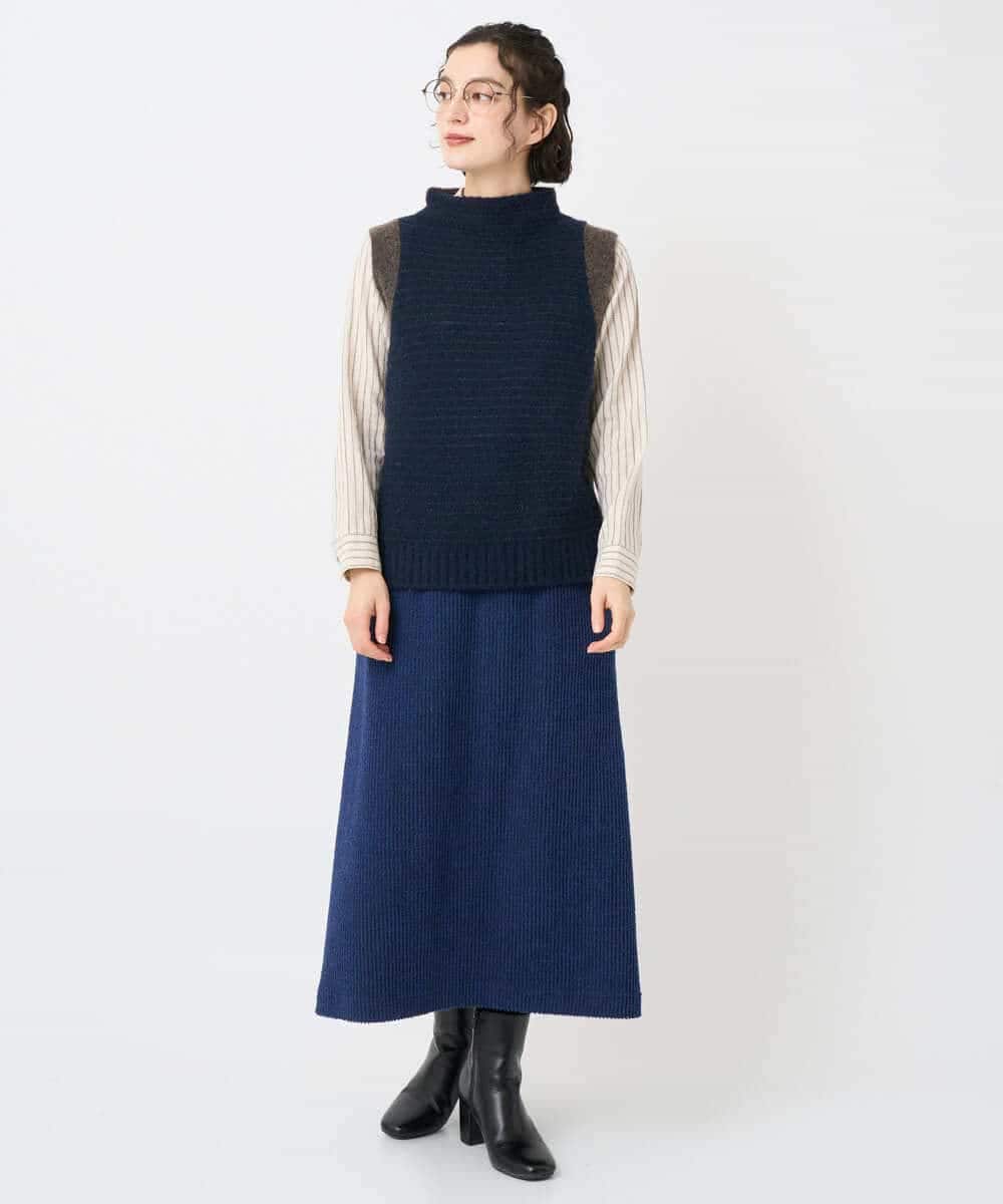 NHBAE23230 GIANNI LO GIUDICE(小さいサイズ)(メゾン ドゥ サンク) シャーリング起毛ブラウス ベージュ（ストライプ）