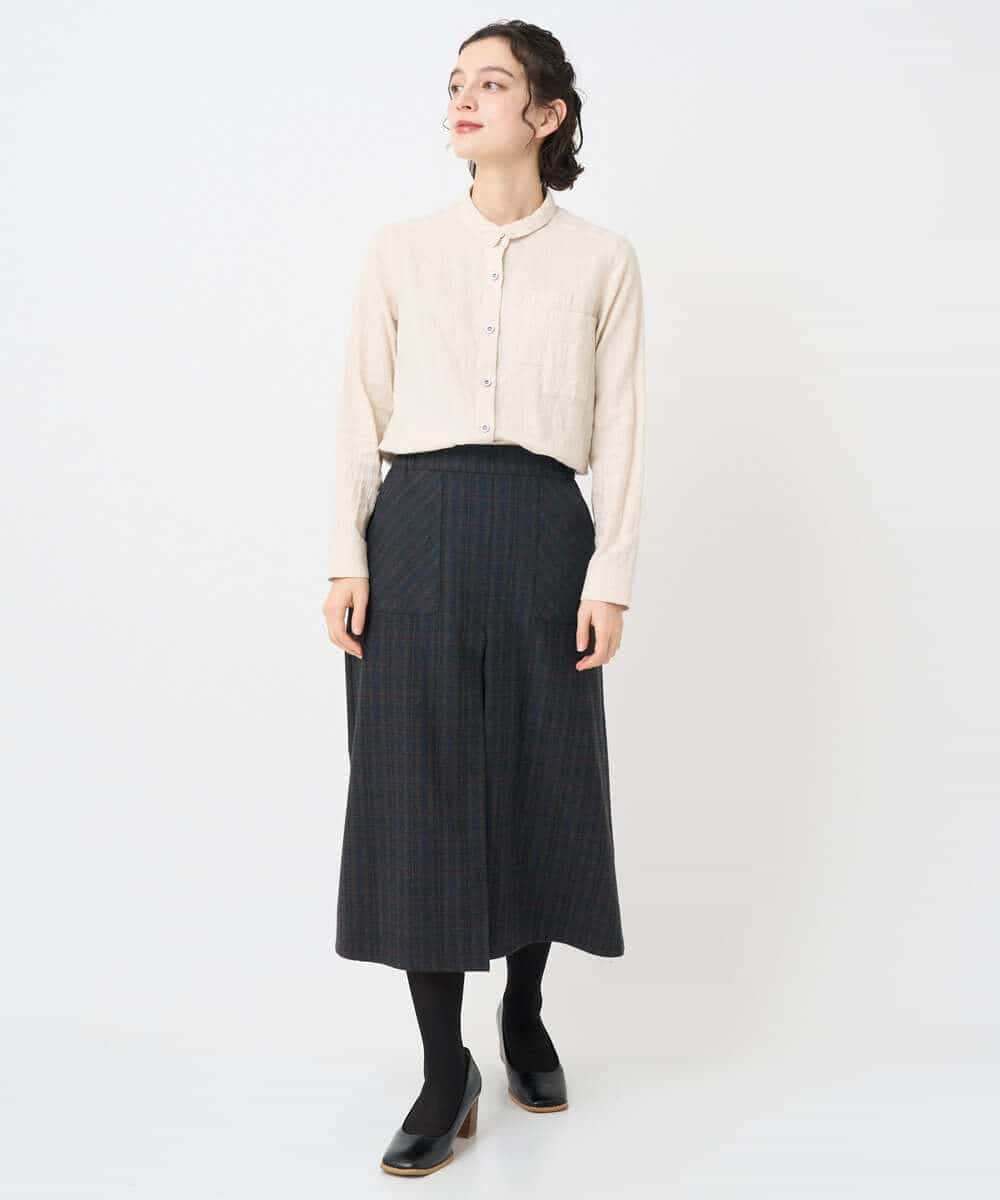 NHBAE23230 GIANNI LO GIUDICE(小さいサイズ)(メゾン ドゥ サンク) シャーリング起毛ブラウス ベージュ（ストライプ）