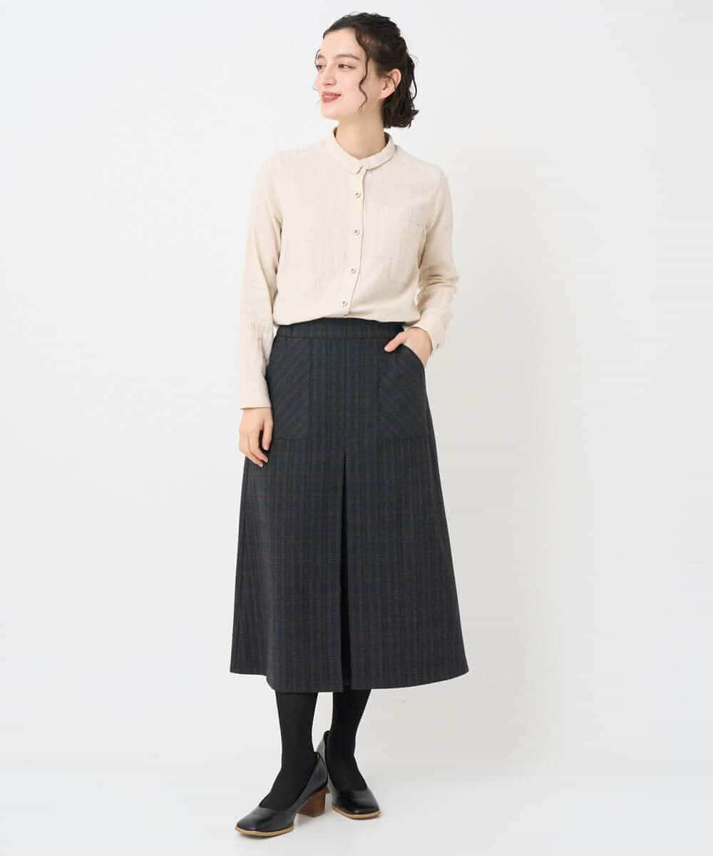 NHBAE23230 GIANNI LO GIUDICE(小さいサイズ)(メゾン ドゥ サンク) シャーリング起毛ブラウス ベージュ（ストライプ）