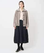 NHBAE23230 GIANNI LO GIUDICE(小さいサイズ)(メゾン ドゥ サンク) シャーリング起毛ブラウス ベージュ（ストライプ）