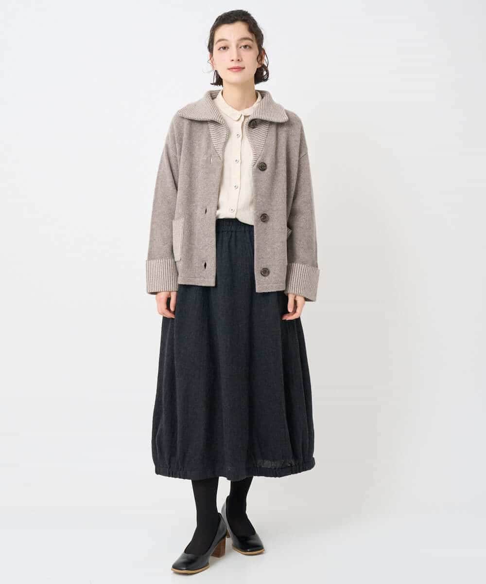 NHBAE23230 GIANNI LO GIUDICE(小さいサイズ)(メゾン ドゥ サンク) シャーリング起毛ブラウス ベージュ（ストライプ）