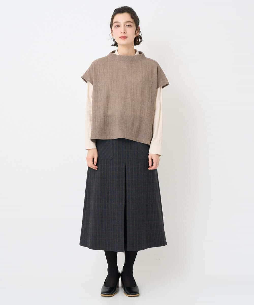 NHBAE23230 GIANNI LO GIUDICE(小さいサイズ)(メゾン ドゥ サンク) シャーリング起毛ブラウス ベージュ（ストライプ）