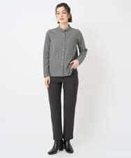 NHBAE23230 GIANNI LO GIUDICE(小さいサイズ)(メゾン ドゥ サンク) シャーリング起毛ブラウス ベージュ（ストライプ）