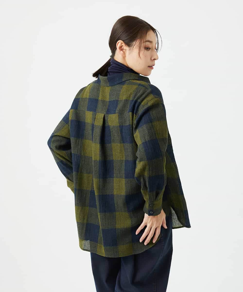 NHBAF15330 GIANNI LO GIUDICE(小さいサイズ)(メゾン ドゥ サンク) [日本製]リファインガーゼブロックチェックブラウス イエロー系