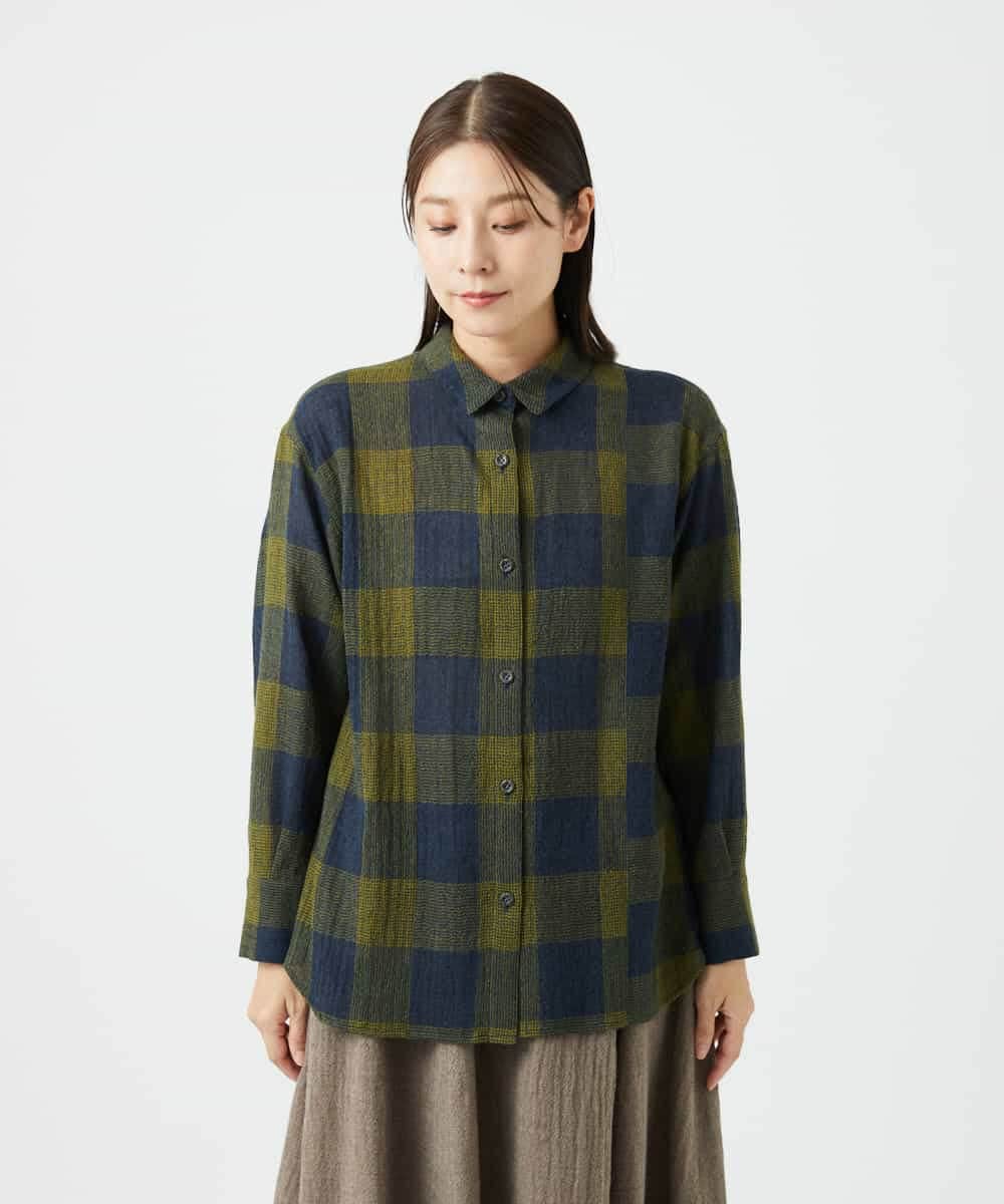 NHBAF15330 GIANNI LO GIUDICE(小さいサイズ)(メゾン ドゥ サンク) [日本製]リファインガーゼブロックチェックブラウス イエロー系