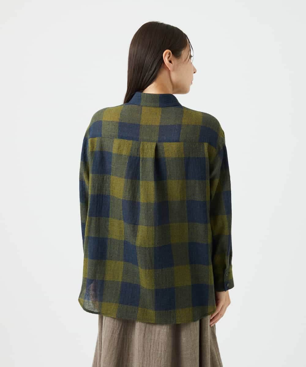 NHBAF15330 GIANNI LO GIUDICE(小さいサイズ)(メゾン ドゥ サンク) [日本製]リファインガーゼブロックチェックブラウス イエロー系