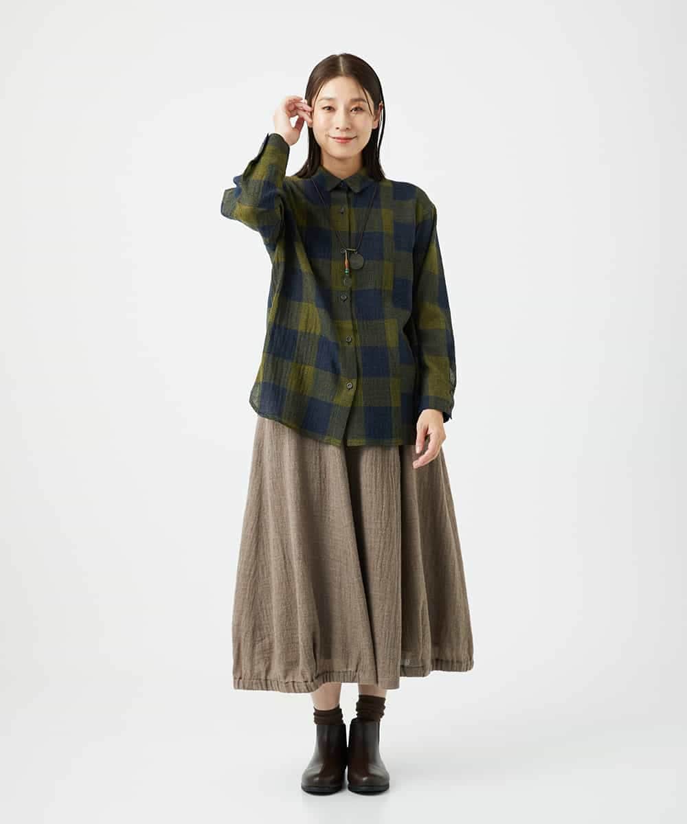 NHBAF15330 GIANNI LO GIUDICE(小さいサイズ)(メゾン ドゥ サンク) [日本製]リファインガーゼブロックチェックブラウス イエロー系