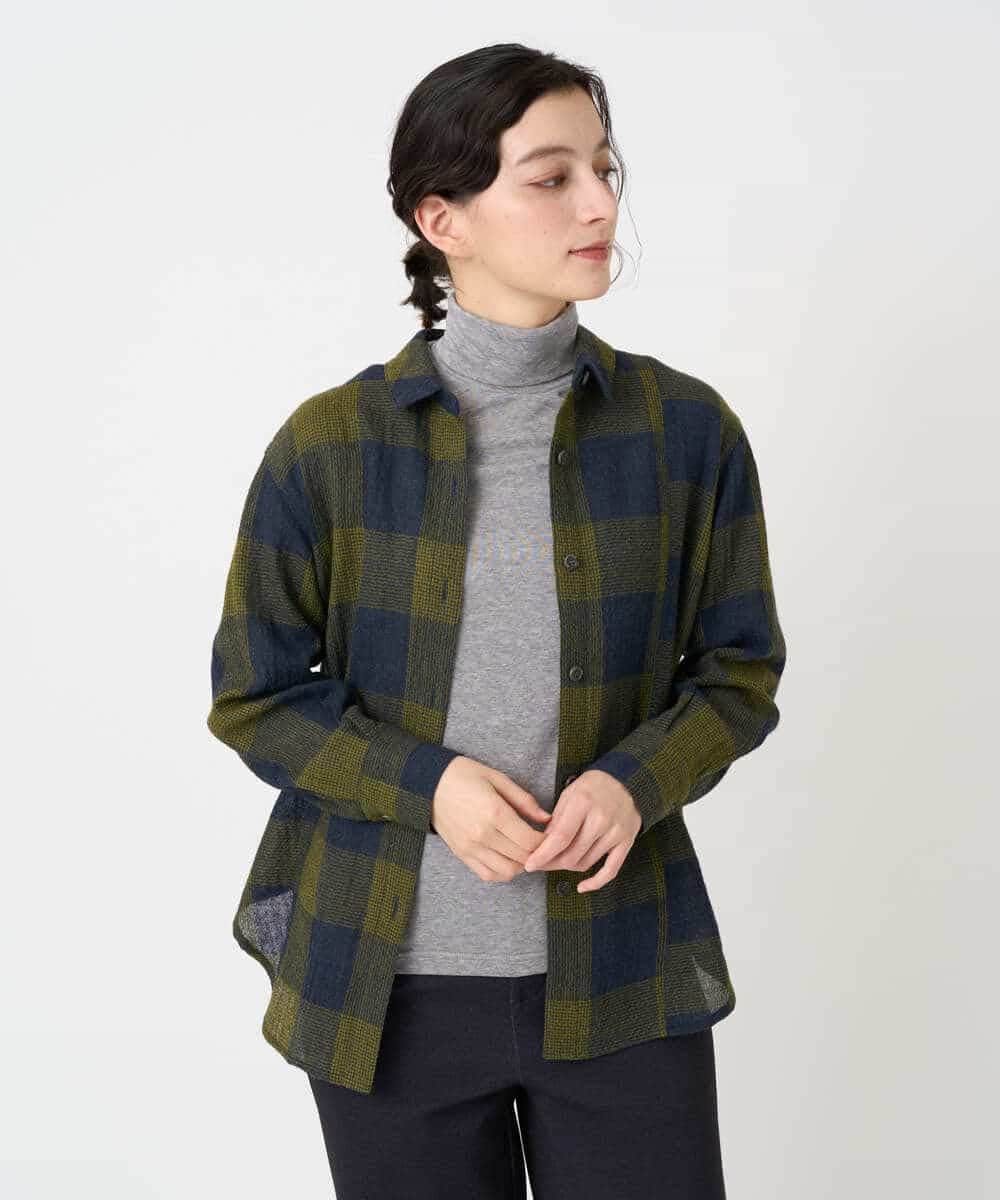 NHBAF15330 GIANNI LO GIUDICE(小さいサイズ)(メゾン ドゥ サンク) [日本製]リファインガーゼブロックチェックブラウス イエロー系